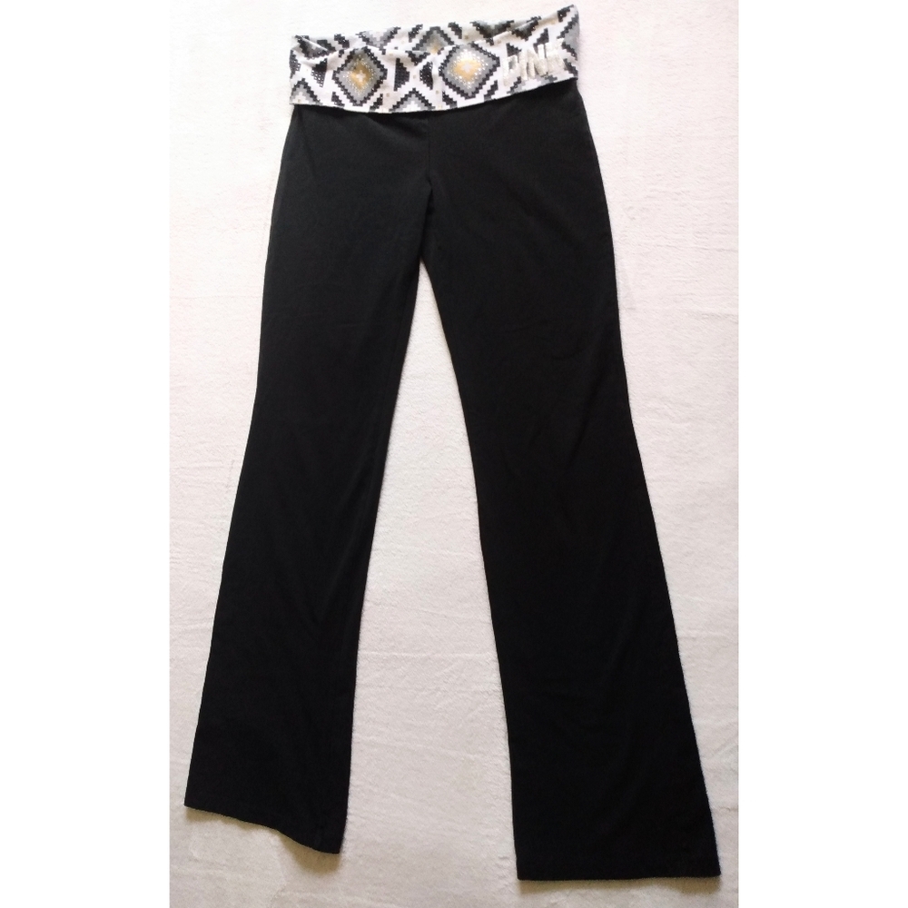 Y2K VS PINK Foldover Waistband Yoga Pants Medium Aztec Print Rhinestone Logo